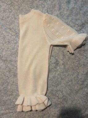 Blu Pepper Cream Ruffle Sleeve Knit Sweater